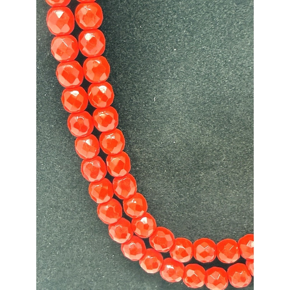 Vintage Lipstick Red Glass Pale 8MM Faceted 22" Necklace Double Strand Ca 1950 - Picture 2 of 4